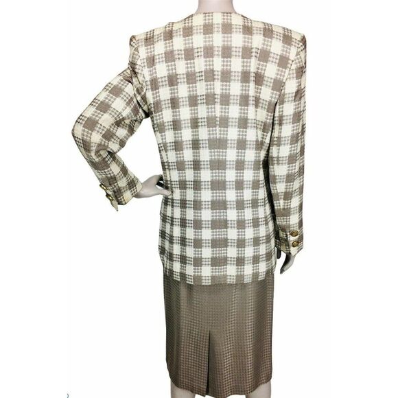 Vintage 80's High Shoulder Tweed Houndstooth Blazer & Pencil Skirt Business Suit - Picture 8 of 12